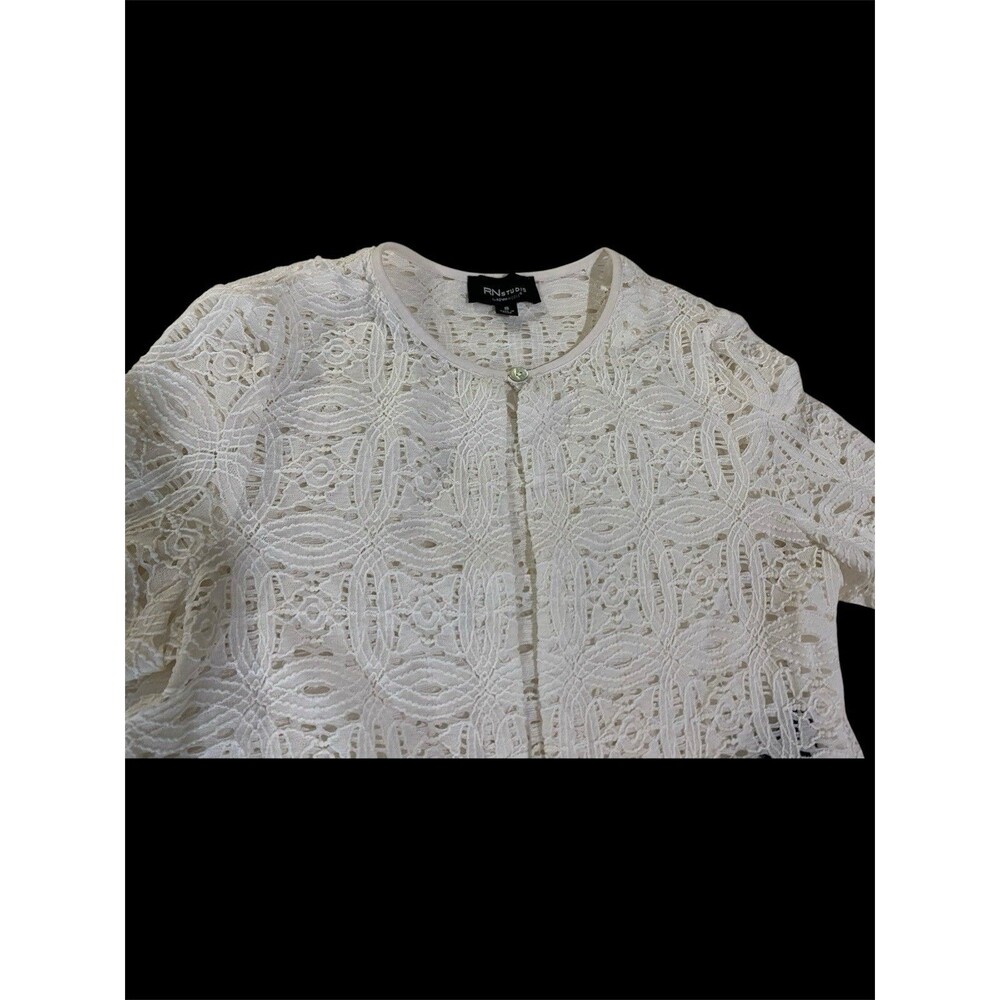RN Studio White Floral Lace Bridal Cover Up Jacket Scalloped Open Long Sleeve S - Picture 9 of 12